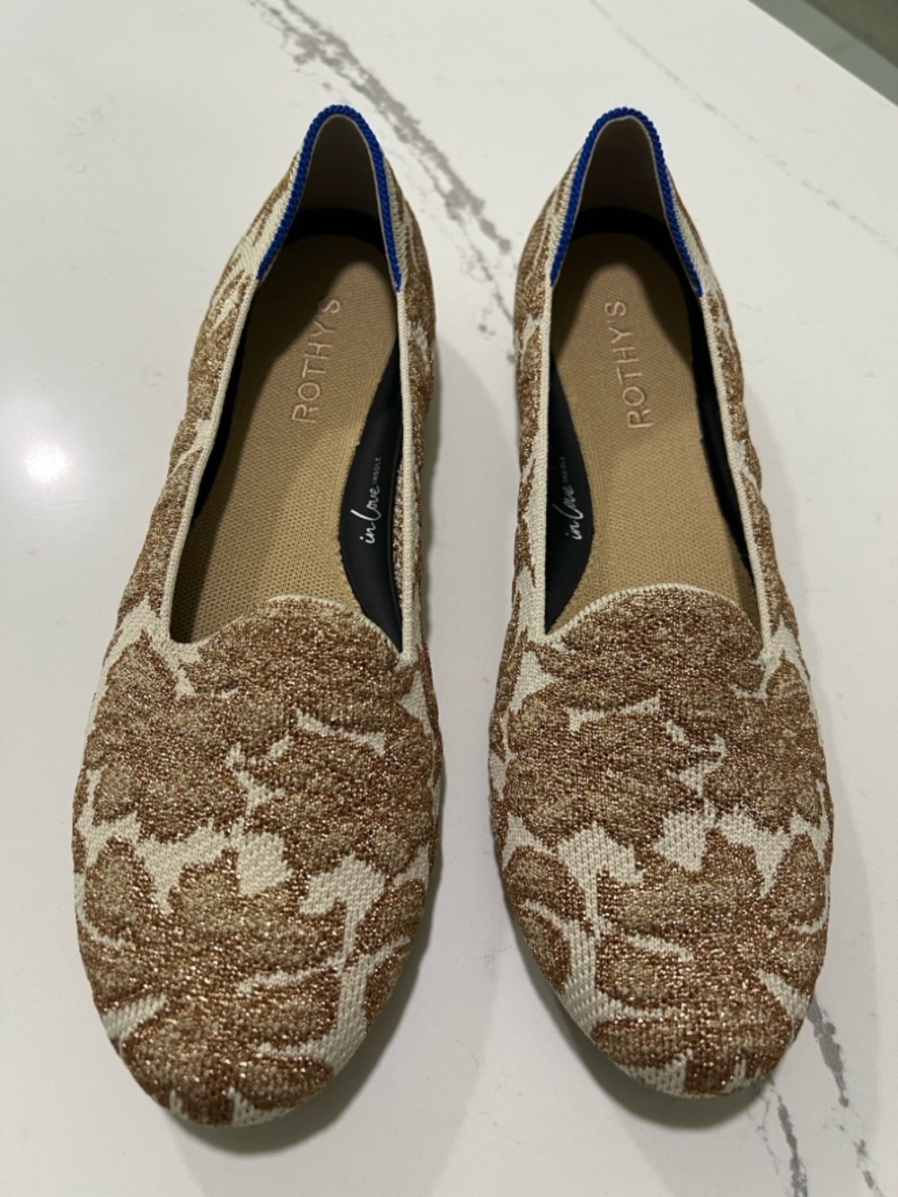 Rothy's The Lounge Loafer Tan & Cream Floral Slip-On Flats Women’s size 9.5 New